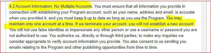 kdp terms and conditions - multiple accounts