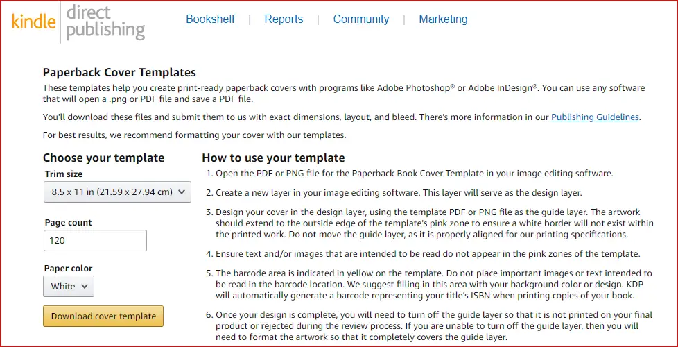 kdp paperback cover templates