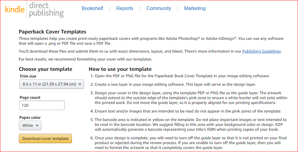 kdp paperback cover templates