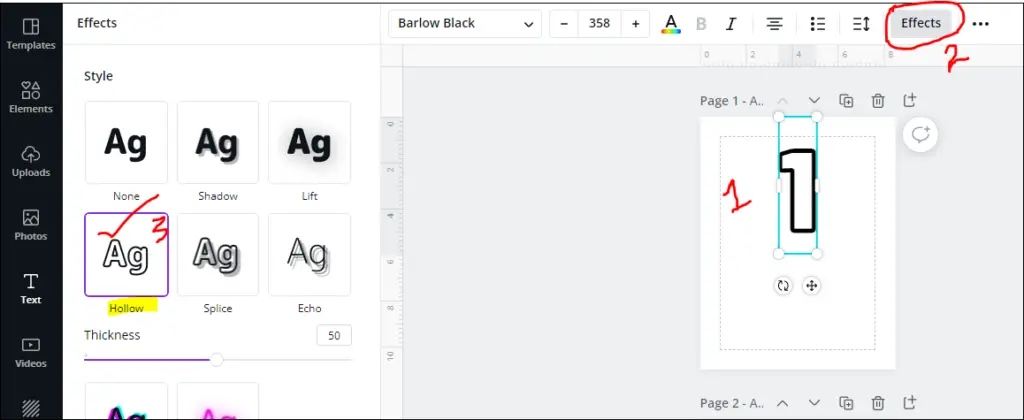 changing text effects in canva