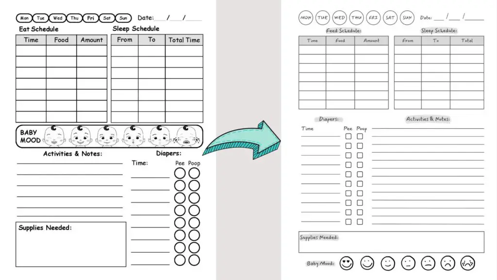 baby log book before and after modifications