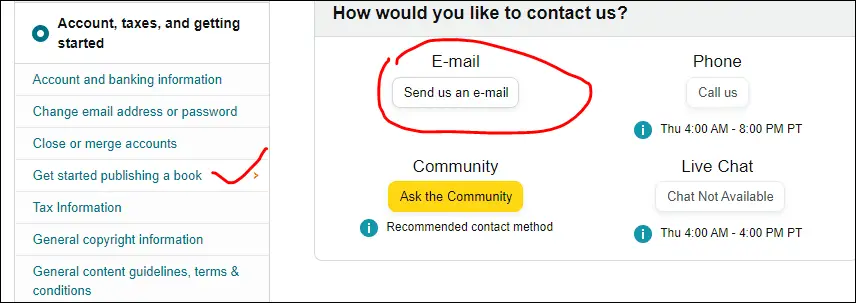 how do i email kindle direct publishing