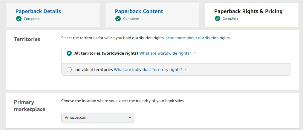 kdp territories and primary marketplace