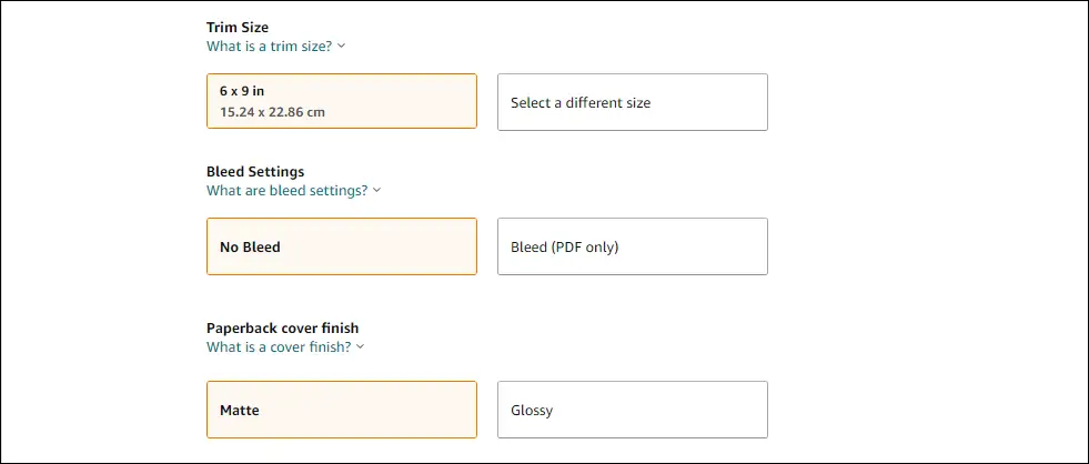 kdp trim sizes for paperback books