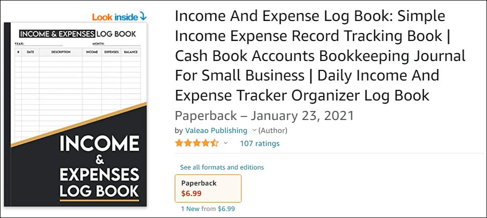 log books or trackers - income and expense log book