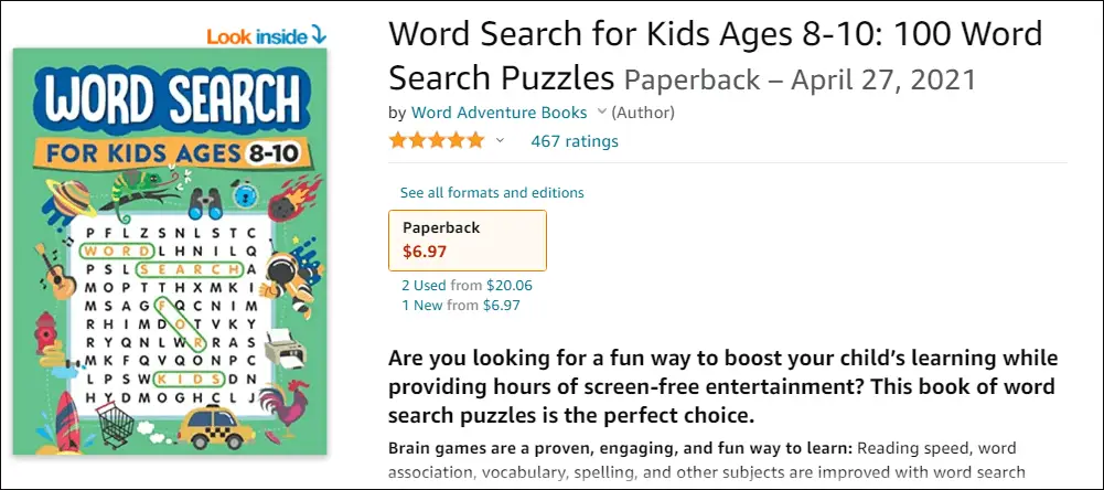 puzzle books for kids - word searches