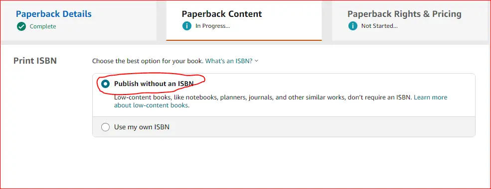 kdp new isbn options for low content books