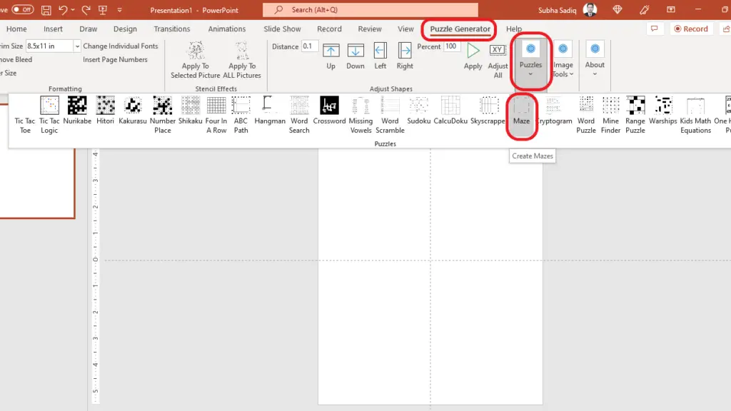 creating mazes in powerpoint with puzzle generator