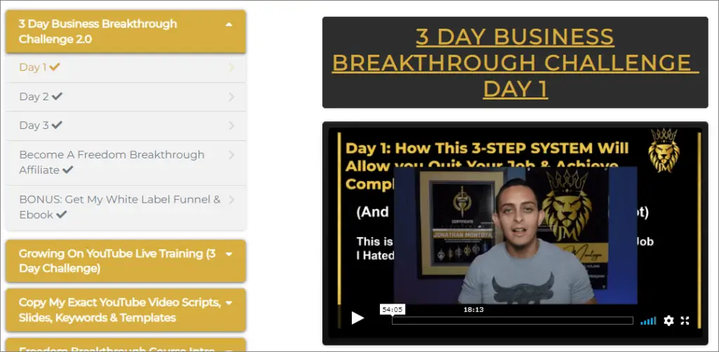 day 1 of 3-day business breakthrough challenge