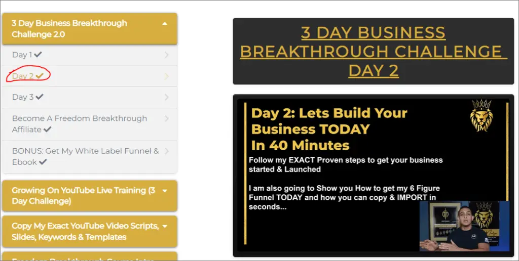 day 2 of 3-day business breakthrough challenge