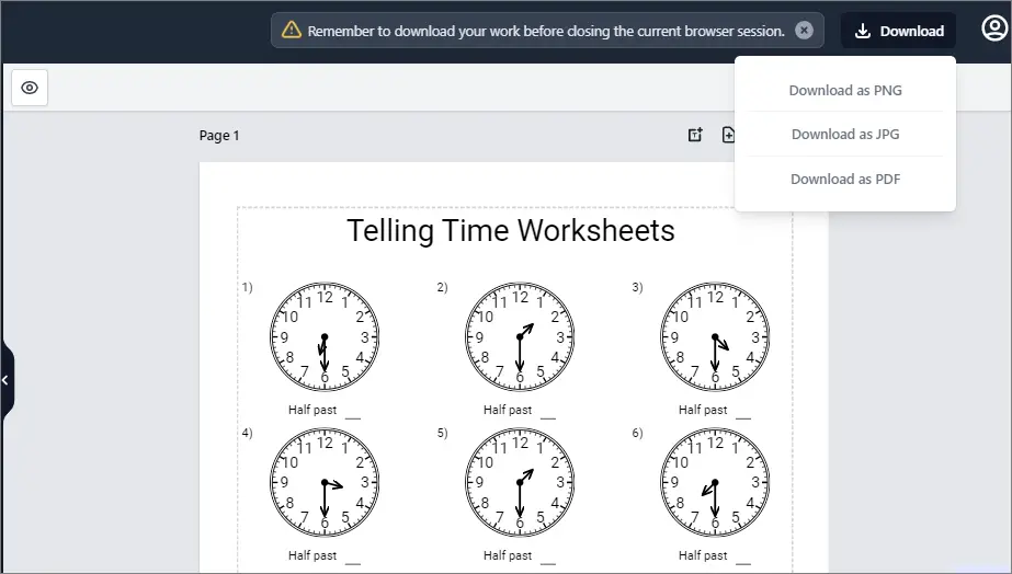 download your telling time math workbook