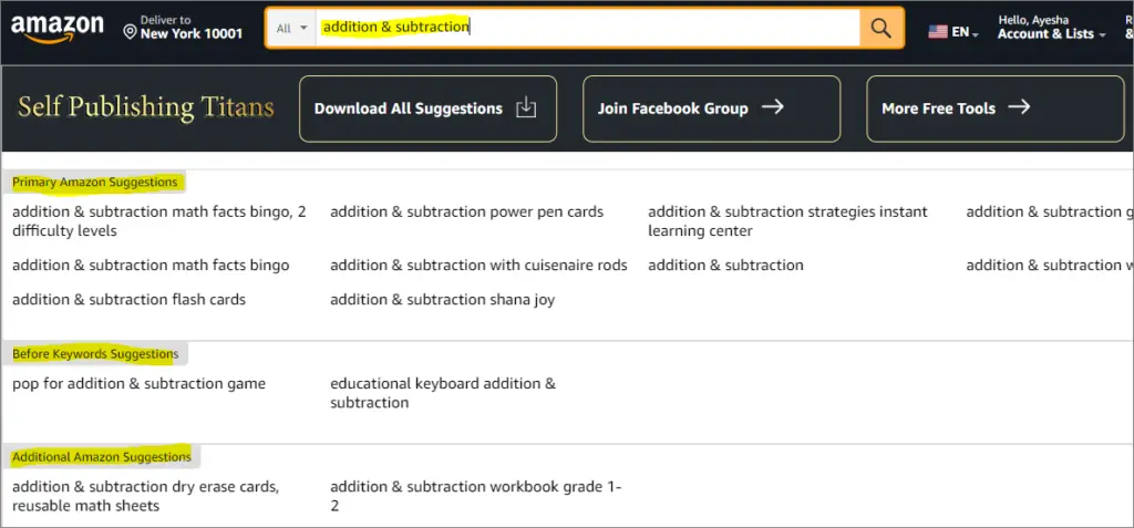 addition and subtraction search suggestions