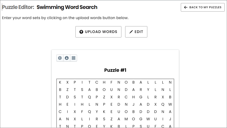 basic swimming word search puzzle