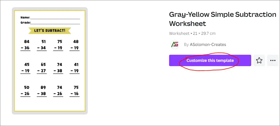 gray-yellow subtraction worksheet