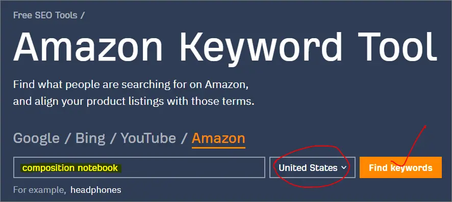 composition notebook keywords - ahrefs amazon keyword tool