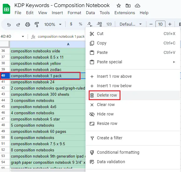 deleting rows from google sheets