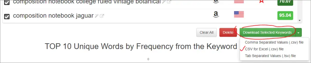 downloading keywords from amazon keyword tool