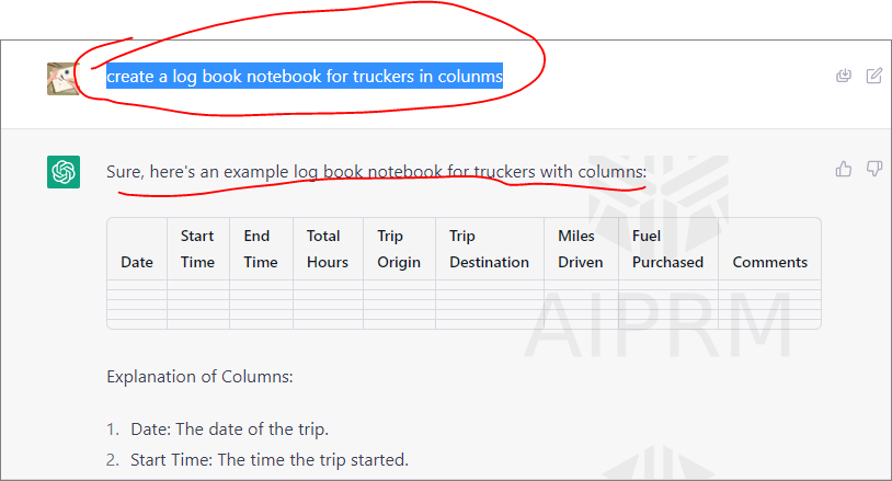 log book notebook for truckers using chatgpt