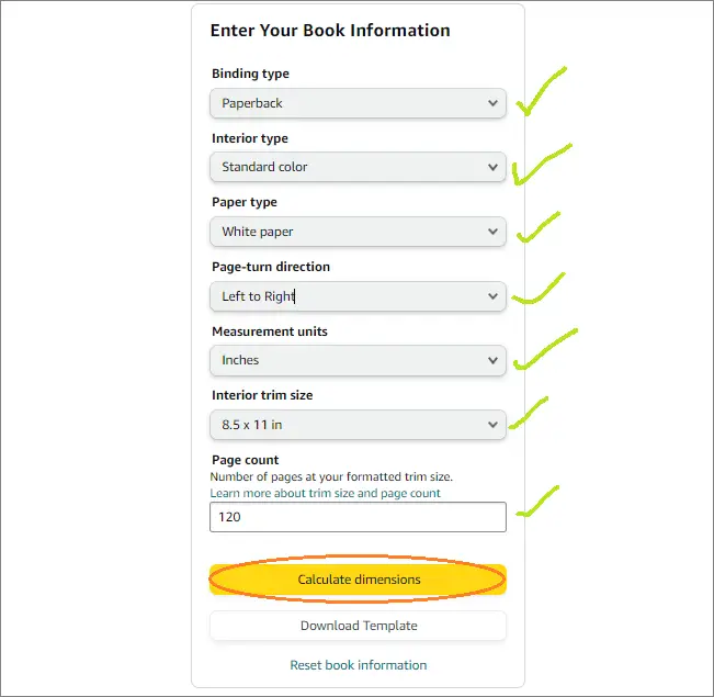 kdp cover calculator book information