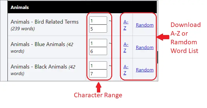 creating animals word lists