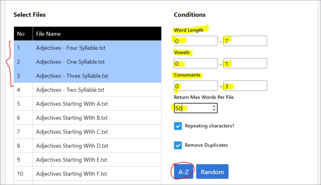 creating word lists with bulk generate