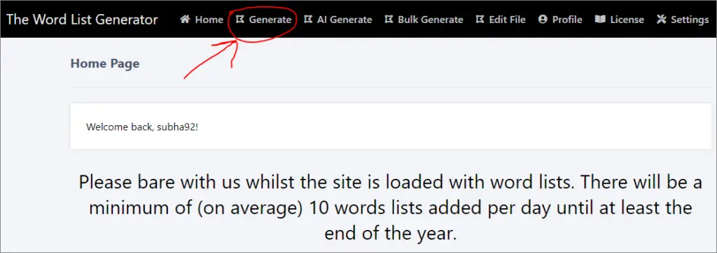 generate word lists using the word list generator