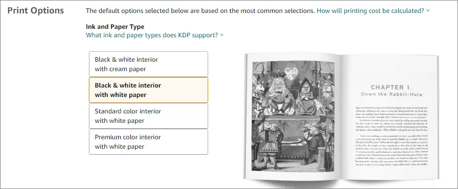 kdp journal print options