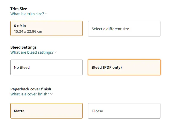 kdp trim size options