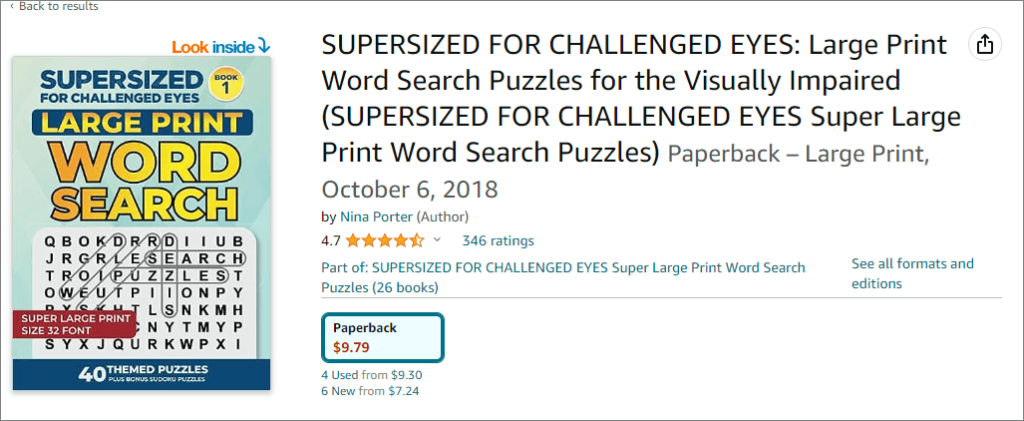 large print word search book low vision