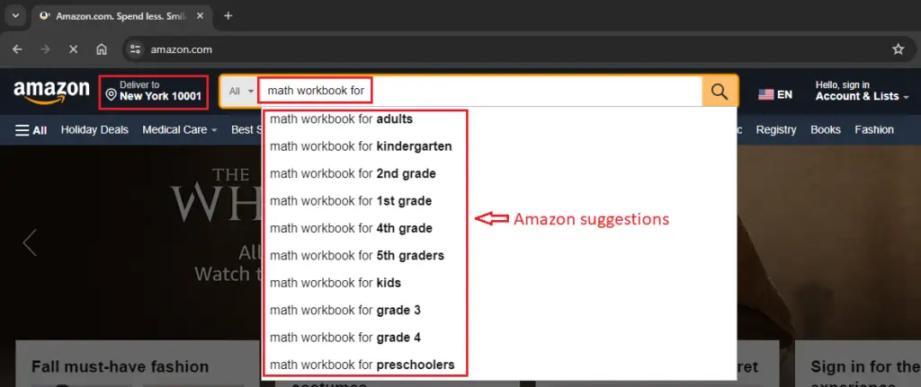 amazon search suggestions for math workbooks
