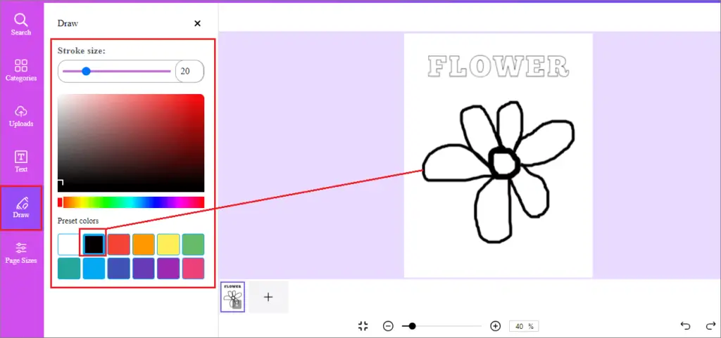 drawing option in coloring book maker