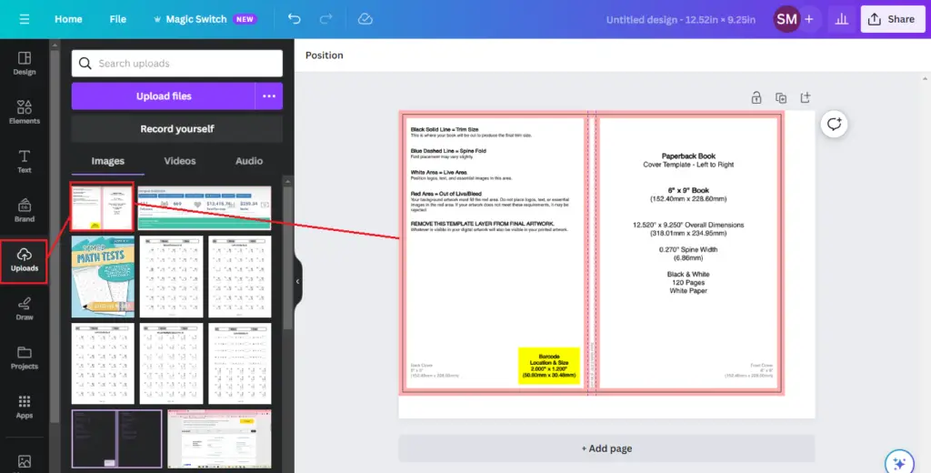 uploading you cover template to canva