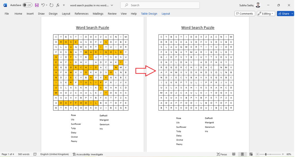 finalizing your word search puzzle