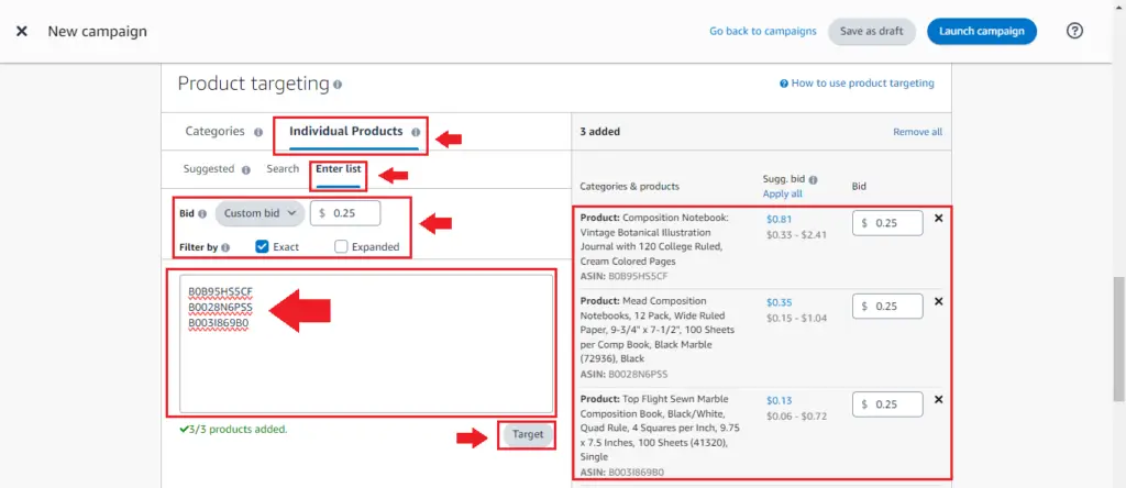 kdp ads - manual product targeting - adding products