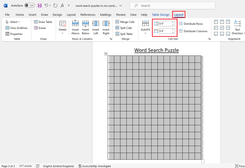 table layout in ms word
