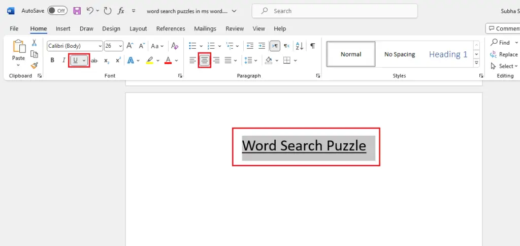 word search puzzle title