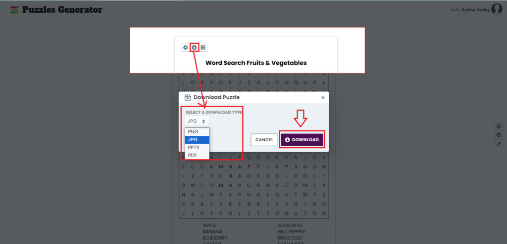 download word search puzzle from instant puzzle generator