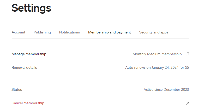 my medium membership details