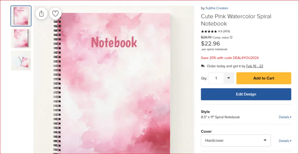 cute pink floral spiral notebook