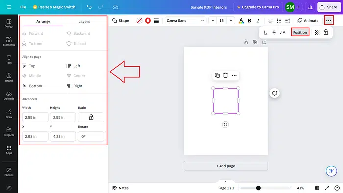 resize shapes in canva