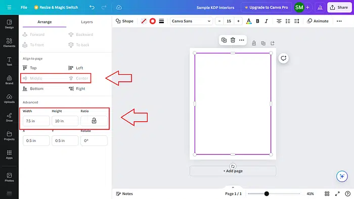 position shapes in canva