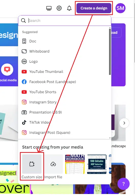 create a custom size design canva