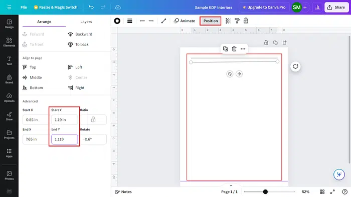 line to line distance in canva