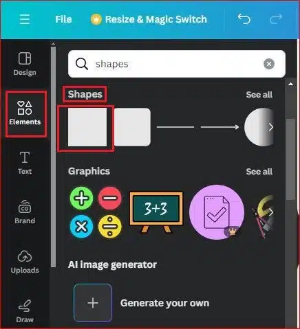 adding a rectangle shape in canva