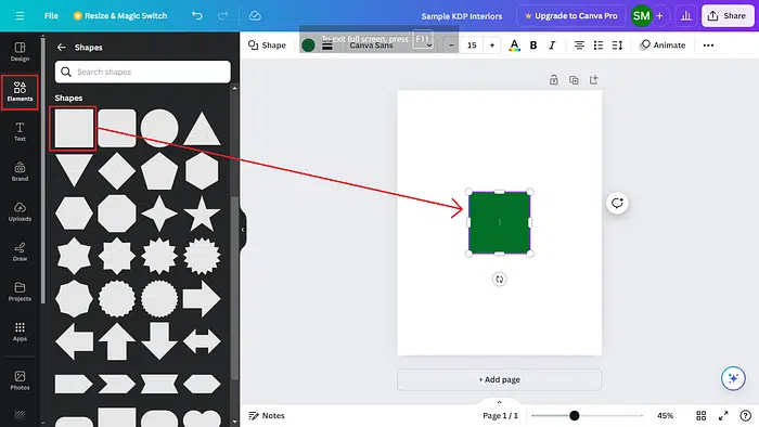 add a shape in canva document