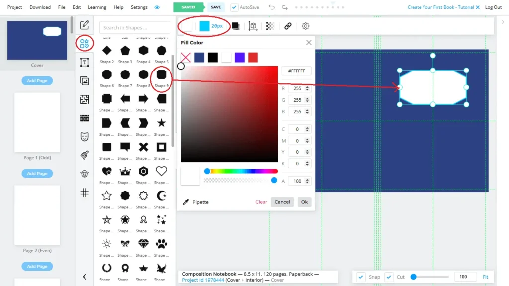 adding custom shape in book bolt studio