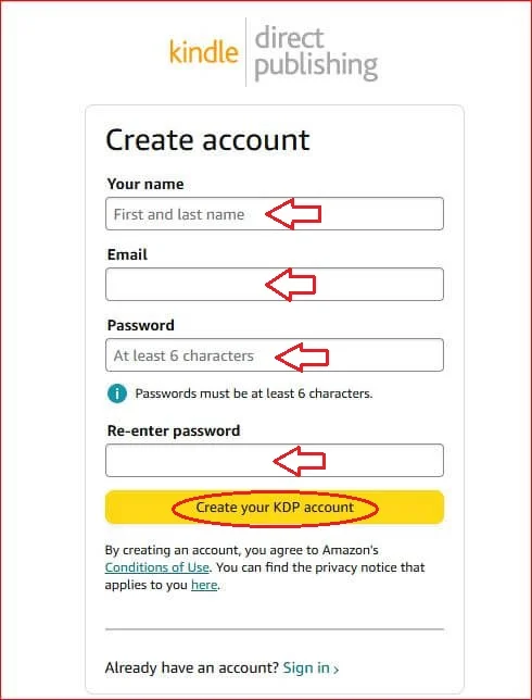 creating a amazon kdp account-step2