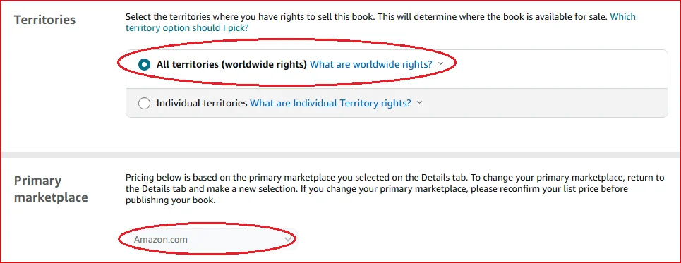 kdp amazon territories and primary marketplace