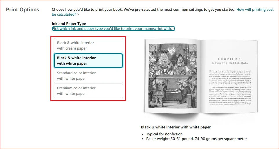 kdp print options for paperback books