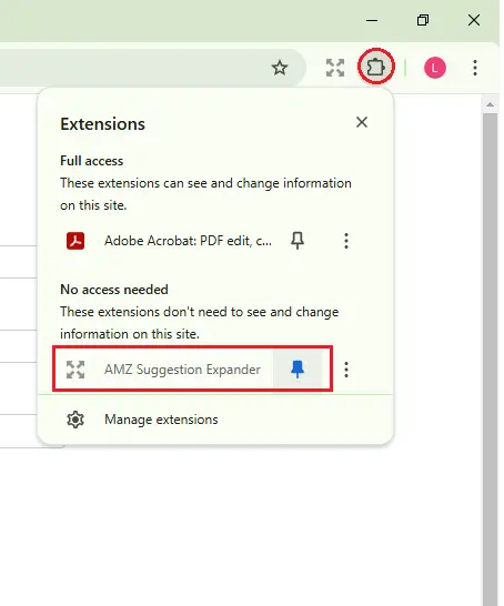 pin amz suggestion expander to chrome